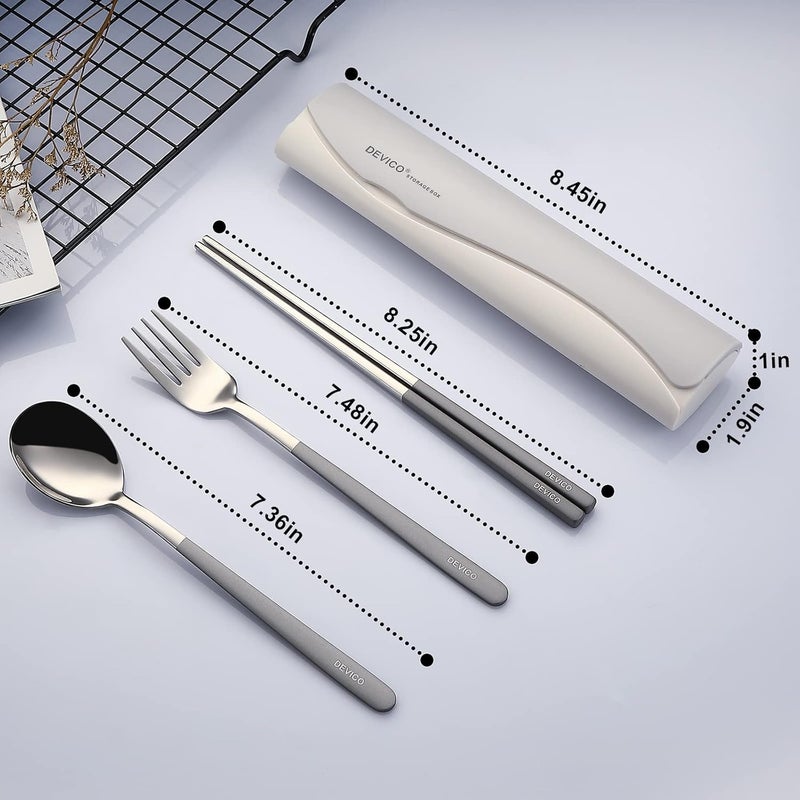 DEVICO Portable Travel Utensils with Case, Reusable Camping Silverware for Lunch, 18/8 Stainless Steel Cutlery Set (Gray) - Image 2